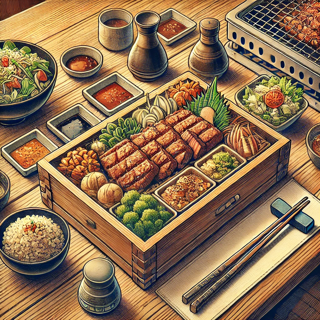 Shinjuku Yakiniku Hormone Inoue. A bento box topped with beef tongue.